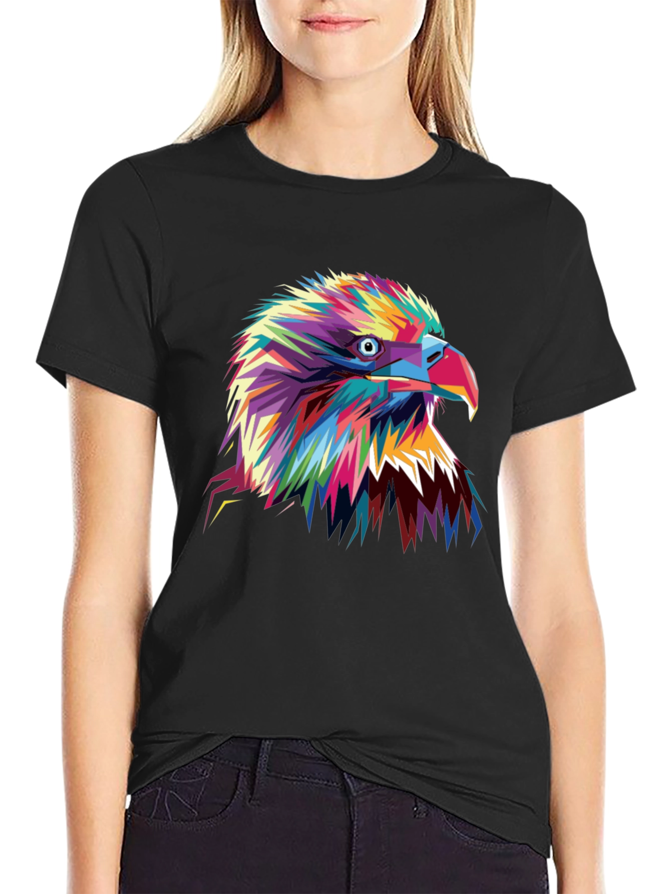 Black Bold Eagle Graphic Tee - Vibrant Colorful Bird T-Shirt view 2