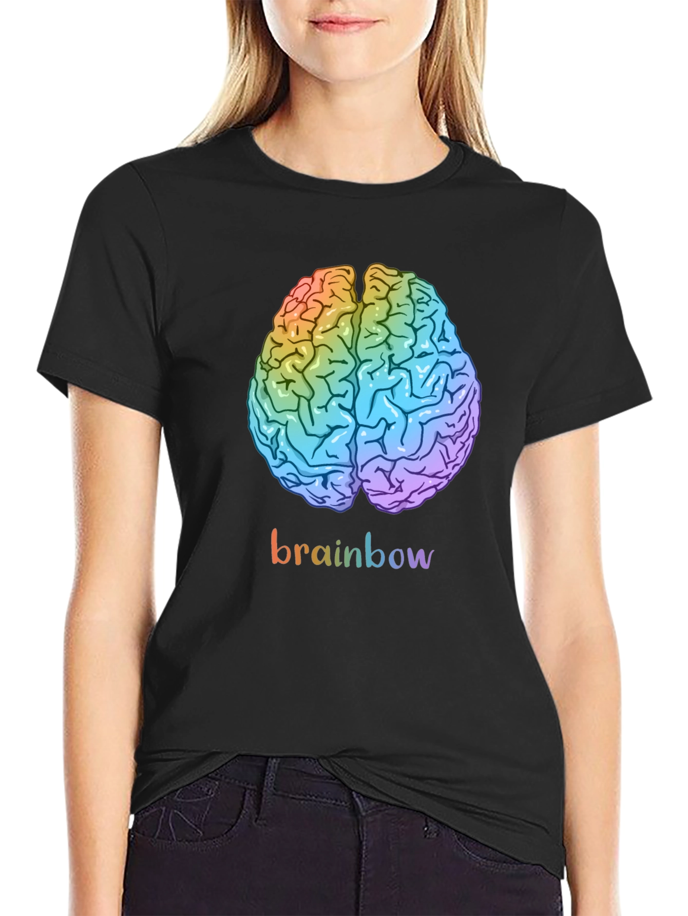 Black Rainbow Brain Graphic Tee - Unisex Cotton T-Shirt view 2