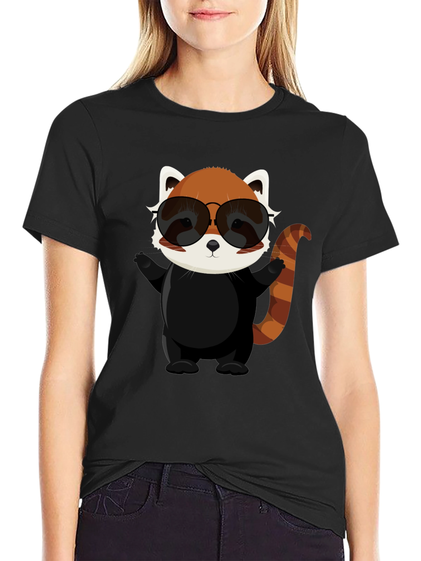 Black Cool Red Panda Graphic Tee view 2