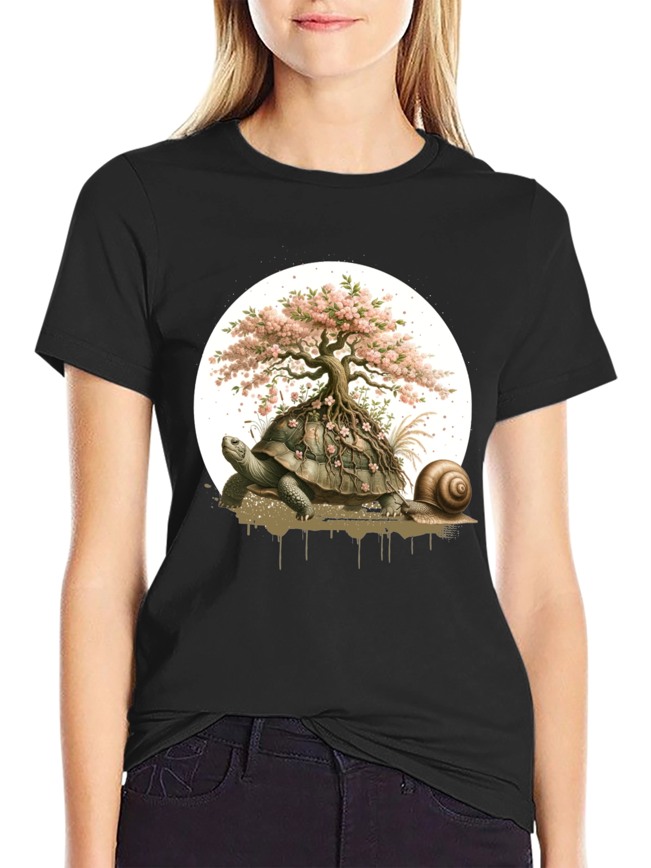 Black Turtle Bonsai Tree Graphic Tee - Unique Nature Design view 2