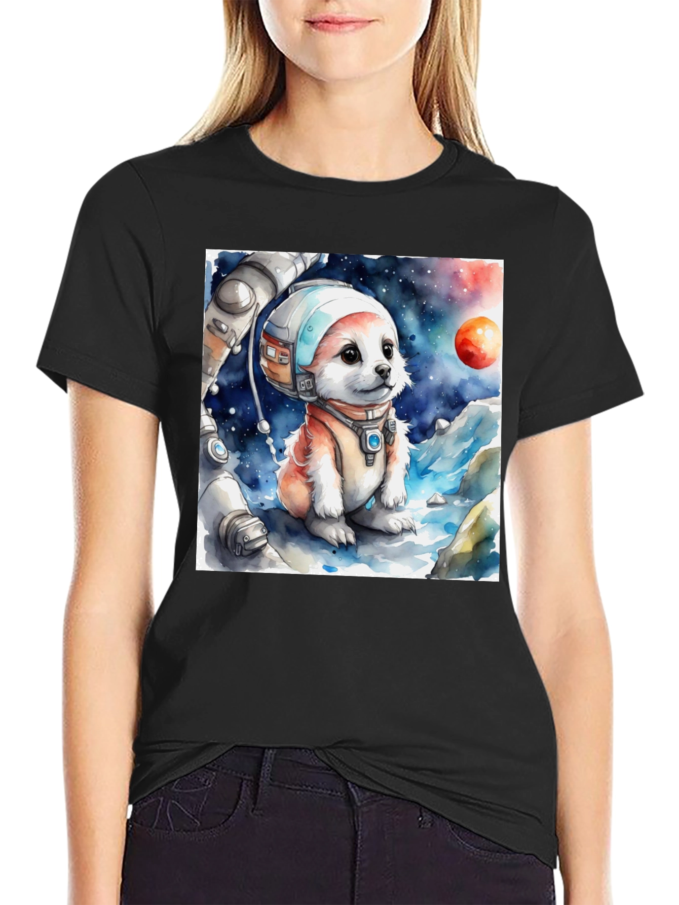 Black Astronaut Puppy Graphic Tee - Space Pup Shirt view 2