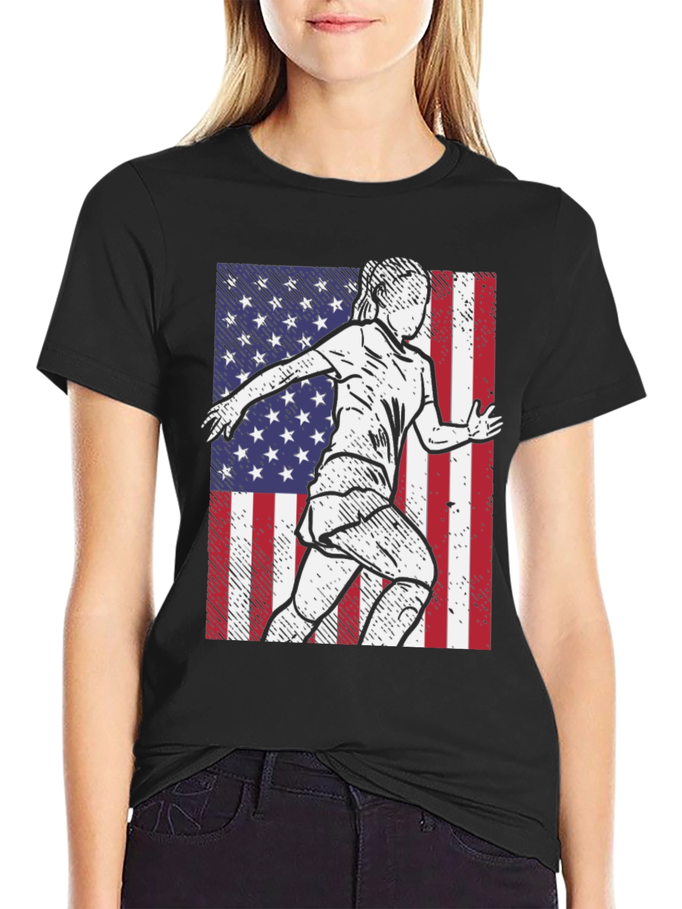 Black USA Soccer Player Graphic Tee view 2
