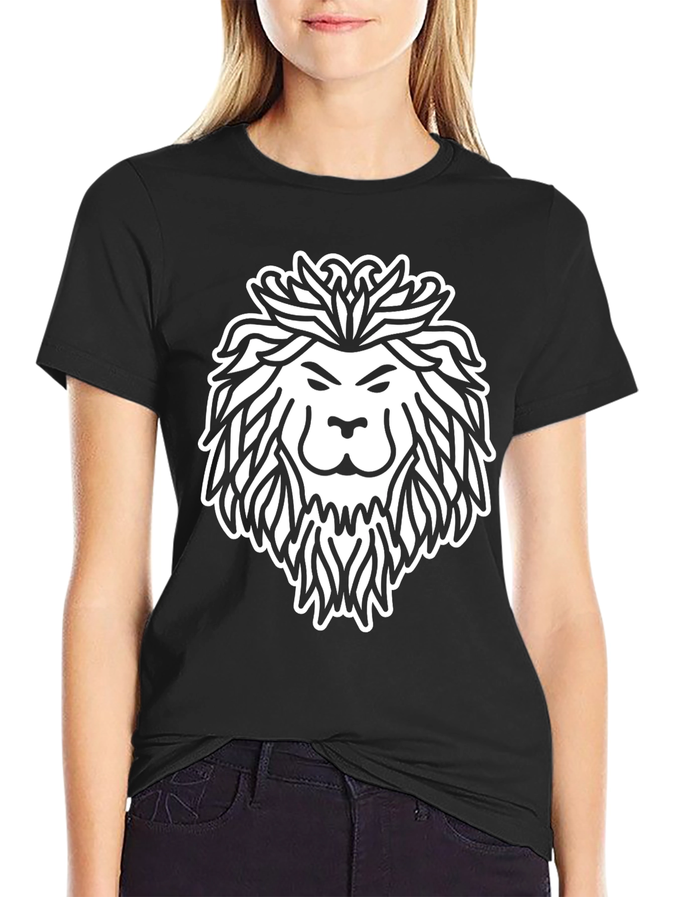 Black Lion Graphic Print Black T-Shirt view 2