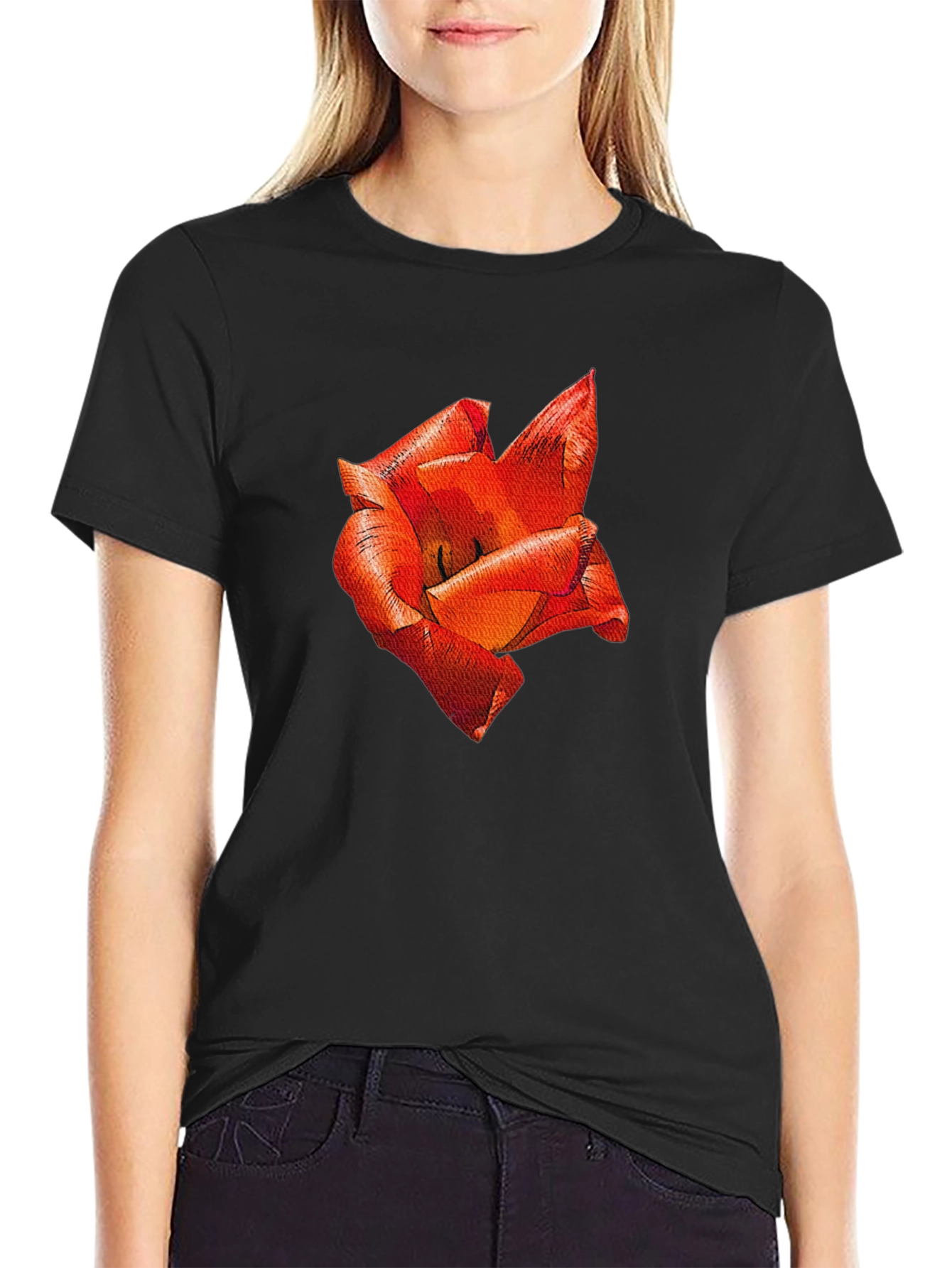 Black Red Floral Print T-Shirt view 2