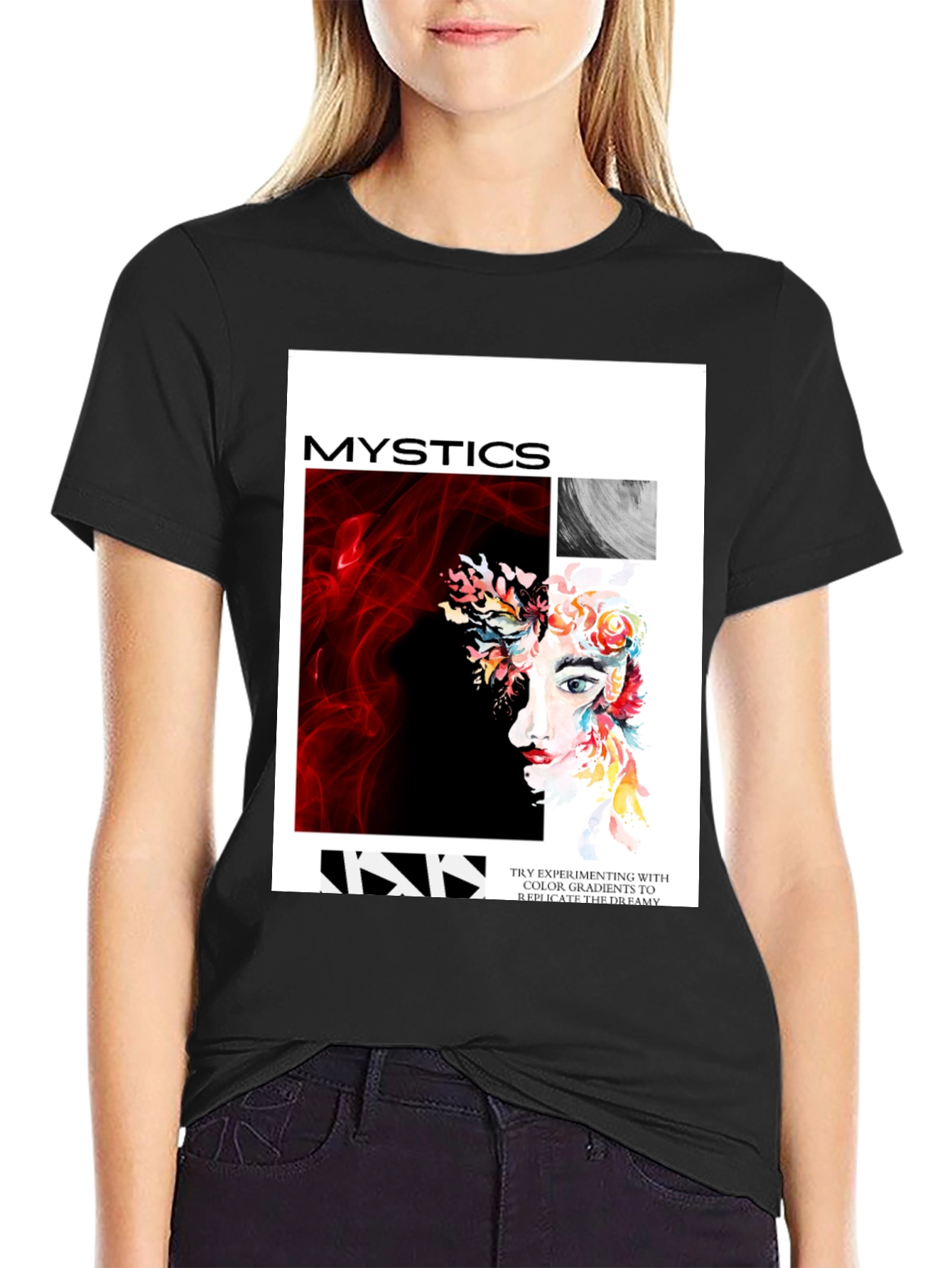 Black Mystics Graphic Print Tee - Unisex Black T-Shirt view 2