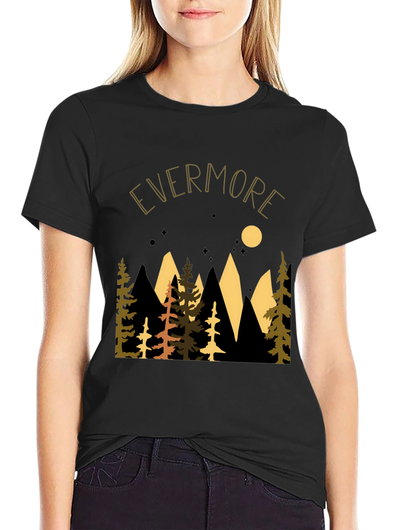 Black Evermore Forest Graphic Tee - Nature Inspired Unisex T-Shirt view 2