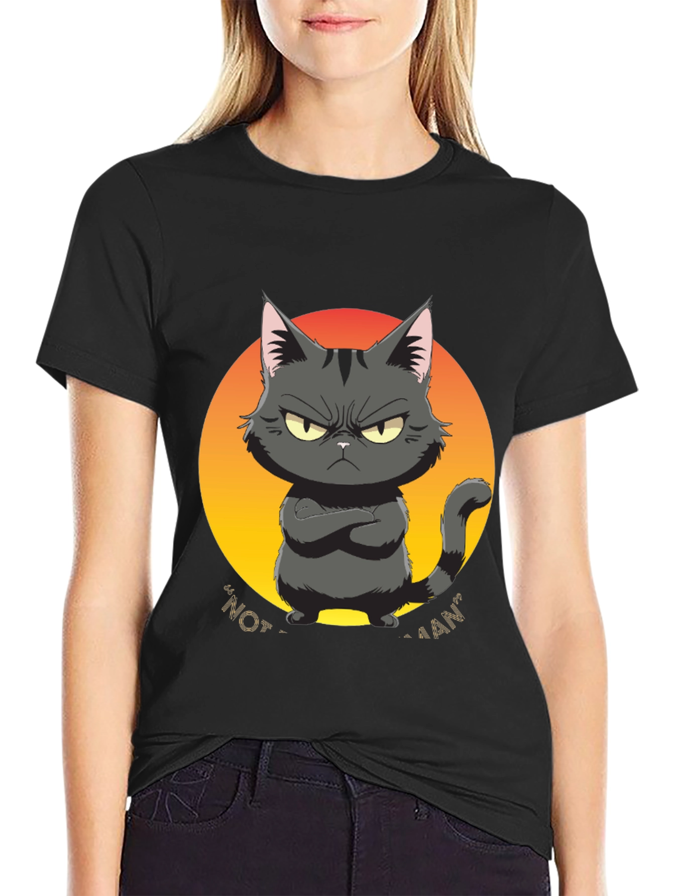 Black Grumpy Cat Graphic Tee - "Not a Fan" Black T-Shirt view 2