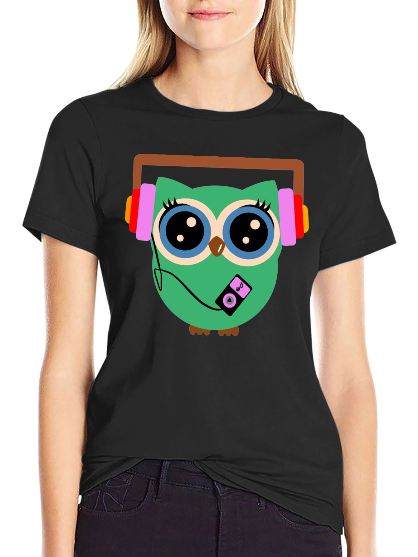 Black Owl Graphic T-Shirt - Music Lover Tee view 2