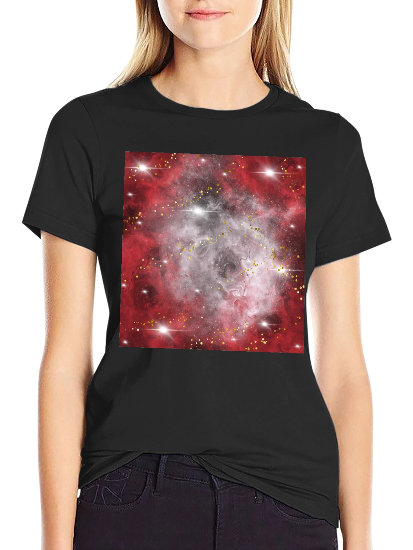 Black Galaxy Nebula Print Black T-Shirt view 2