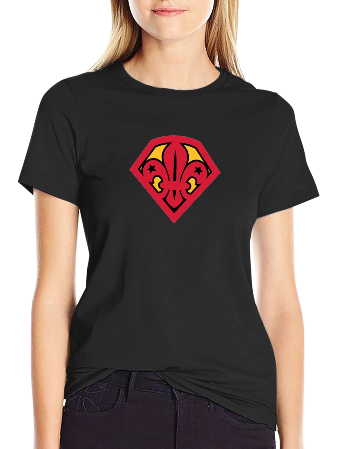 Black Fleur-de-lis Symbol Graphic Black T-Shirt view 2