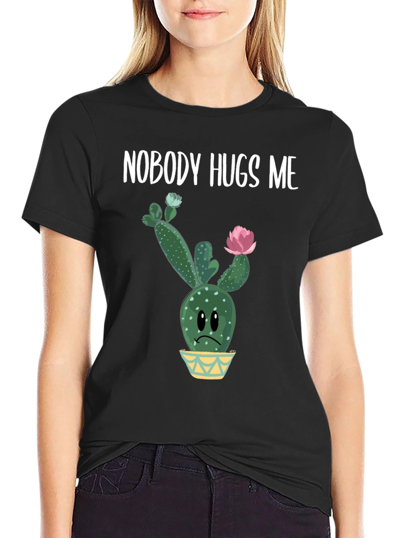 Black Nobody Hugs Me Cactus Graphic Tee - Unisex view 2
