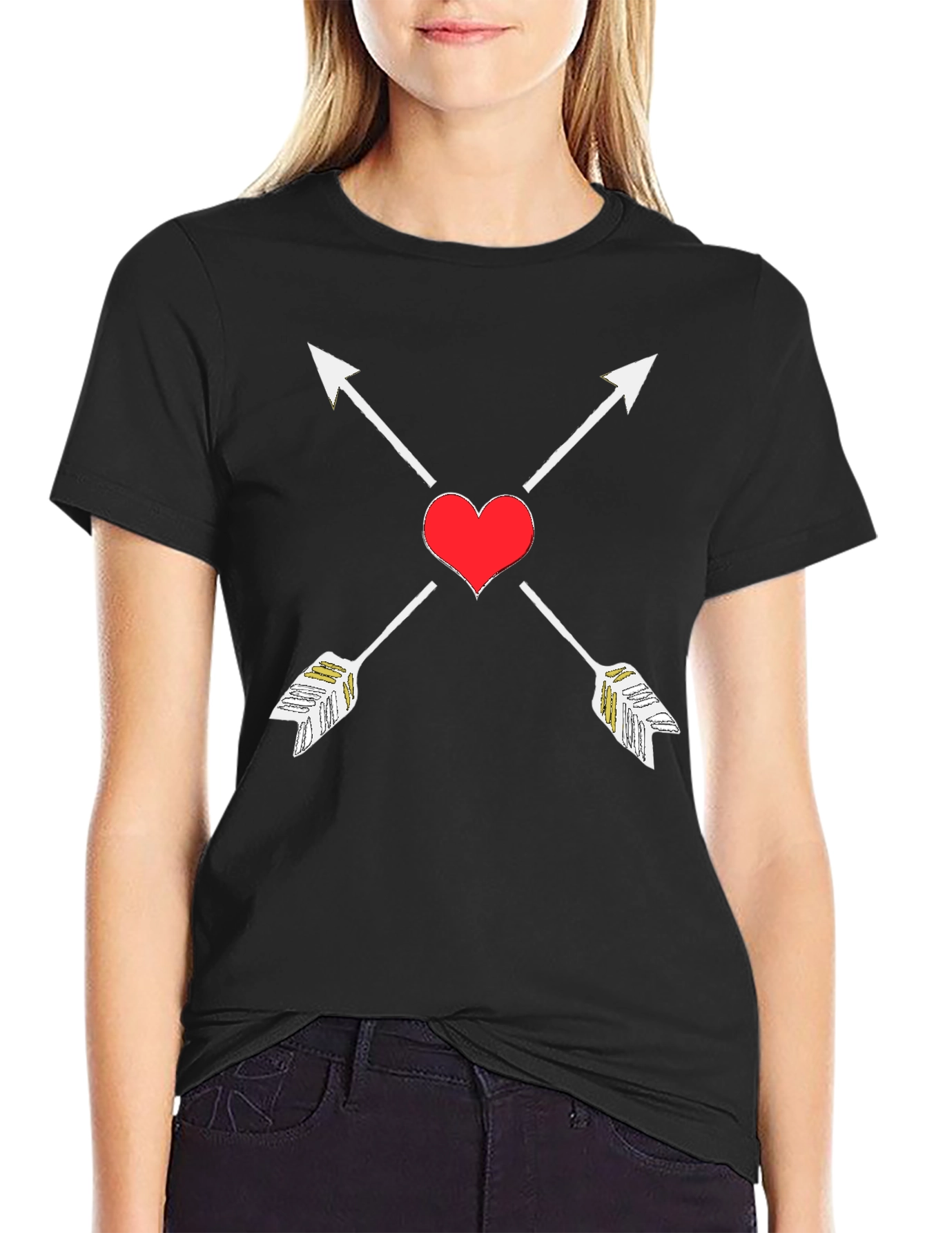 Black Heart Arrow Graphic Tee - Black Cotton T-Shirt view 2