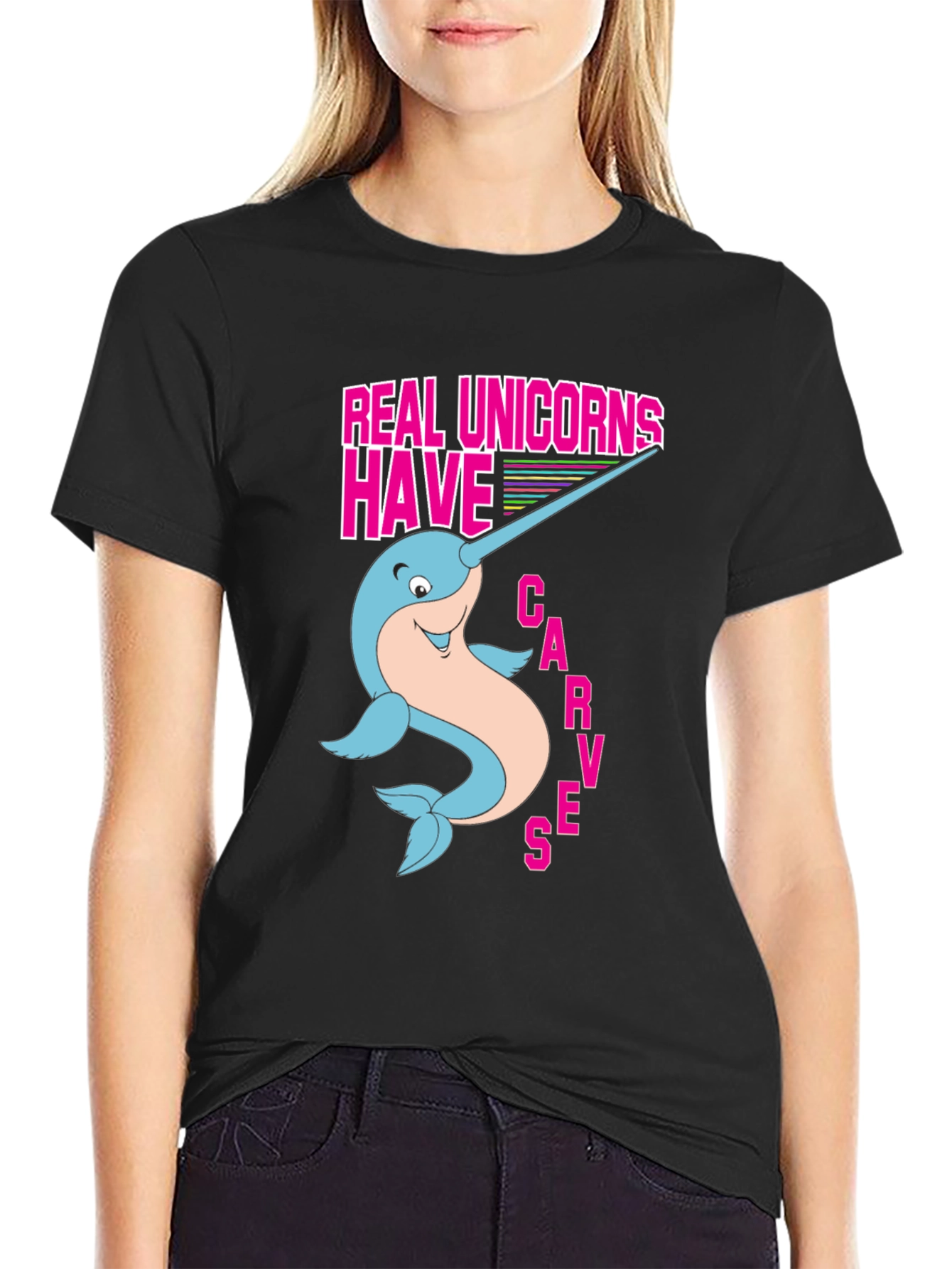 Black Real Unicorns Narwhal T-Shirt view 2