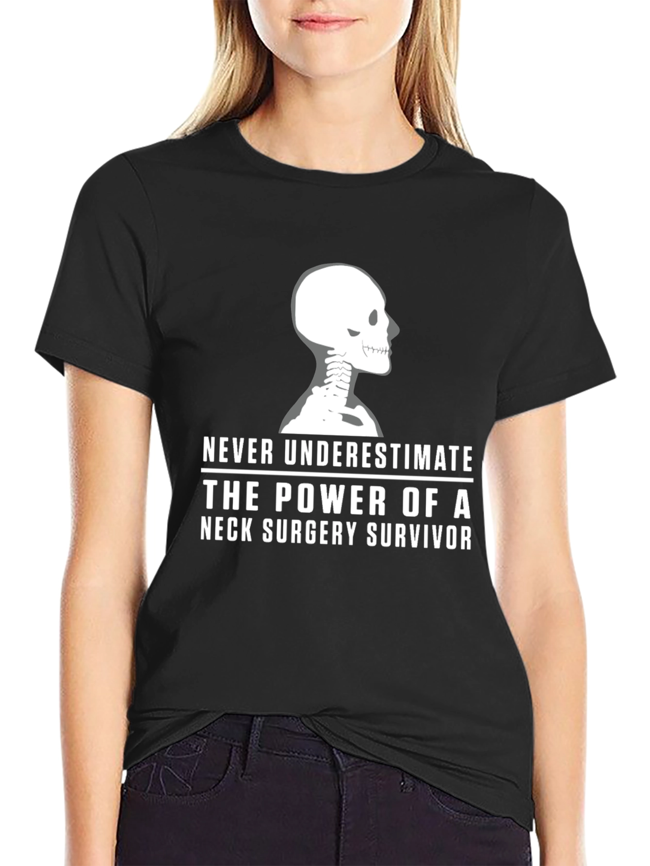 Black Neck Surgery Survivor T-Shirt - Skeleton Design view 2