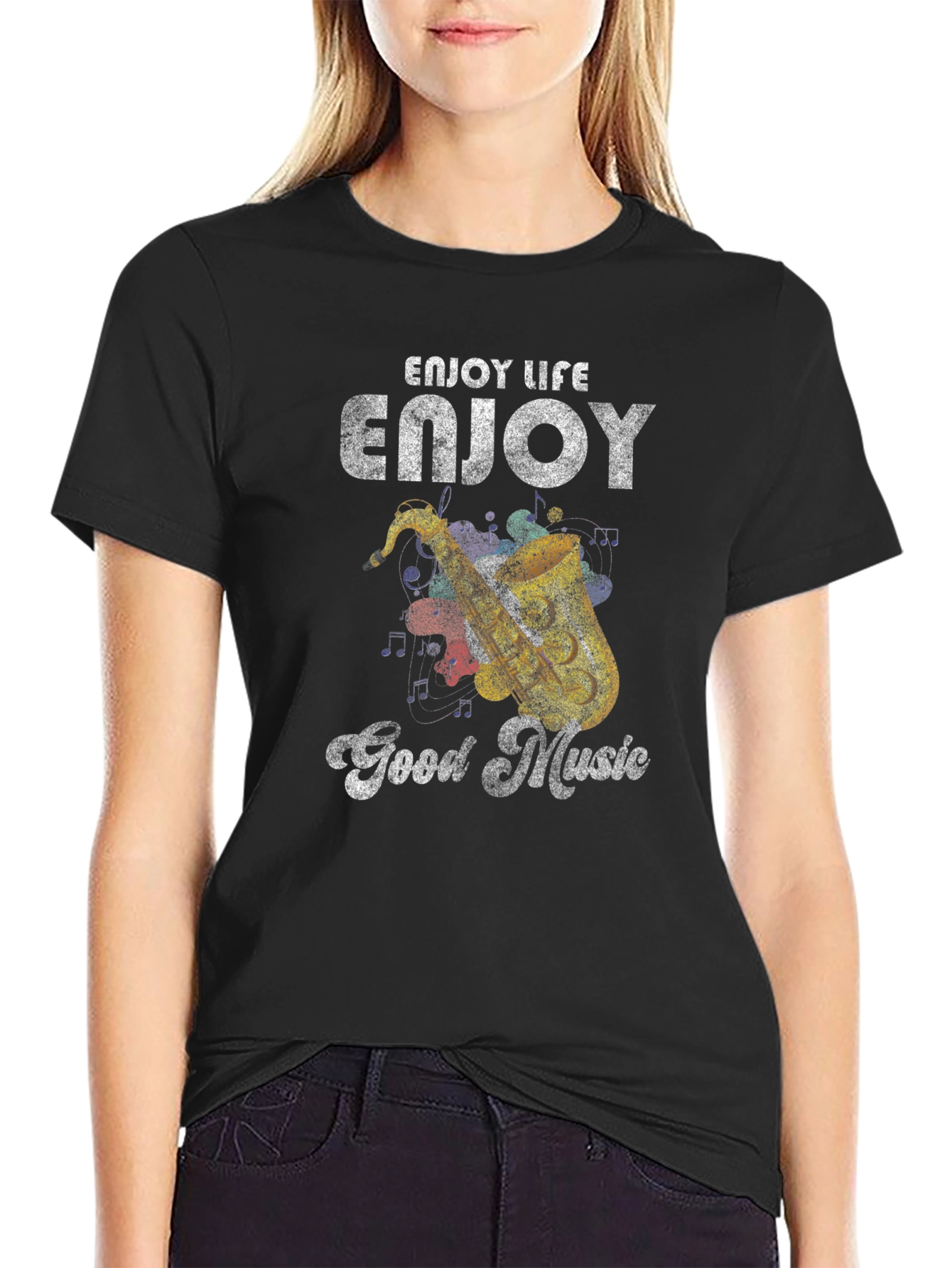 Black Enjoy Life Good Music T-Shirt view 2