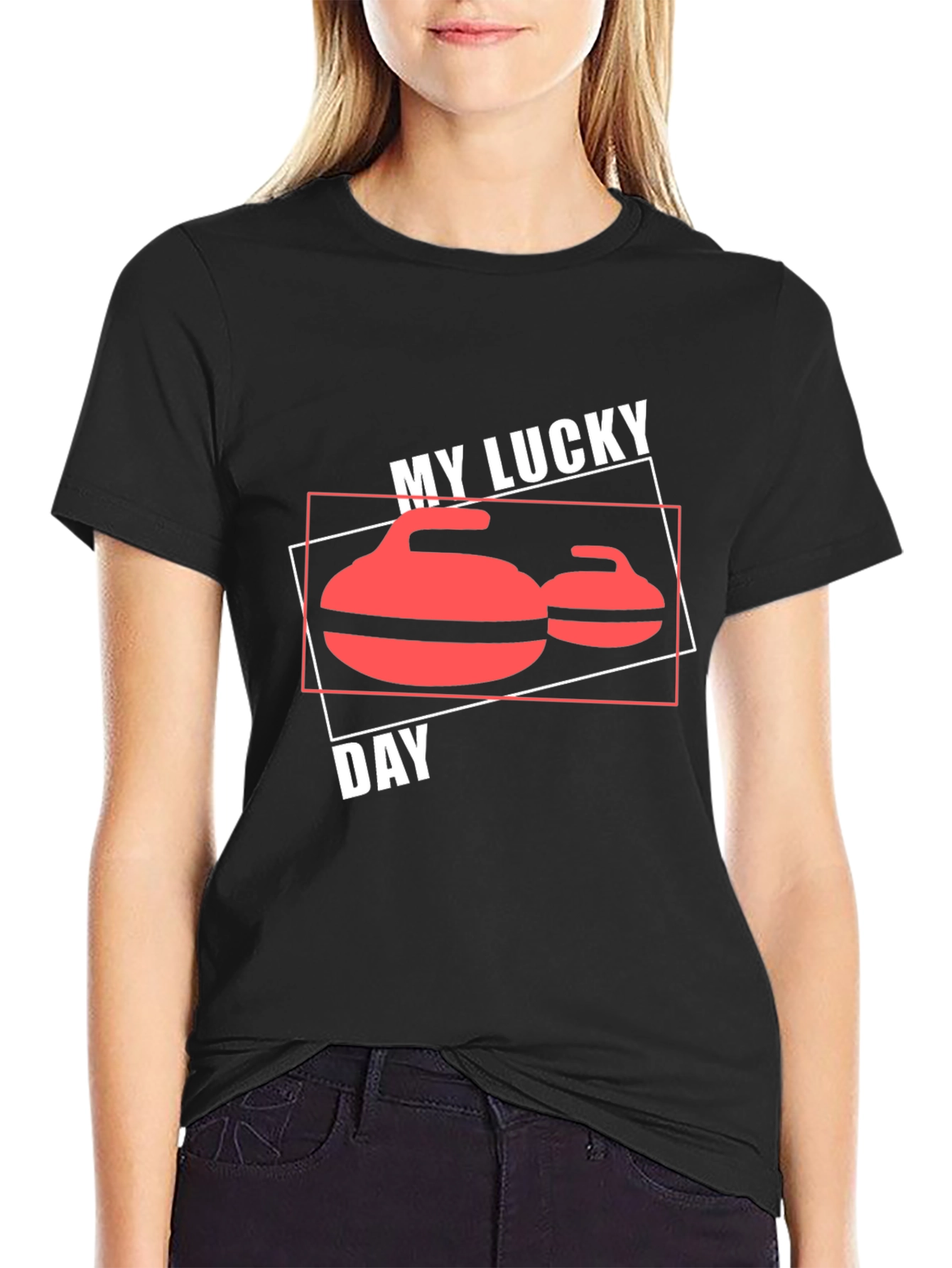 Black My Lucky Day Curling T-Shirt - Sports Tee view 2