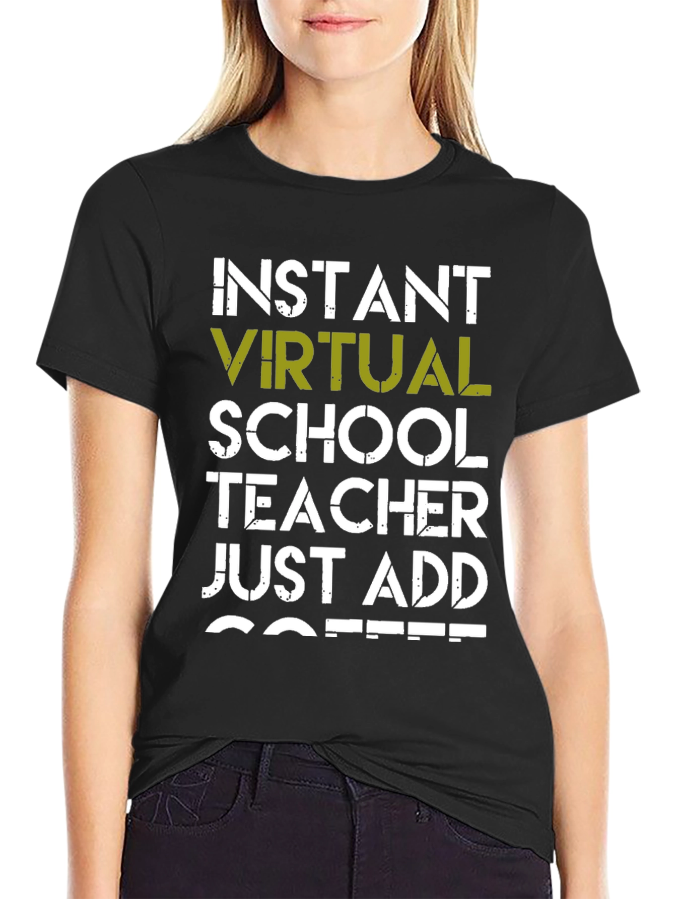 Black Instant Virtual Teacher Add Coffee Graphic T-Shirt view 2