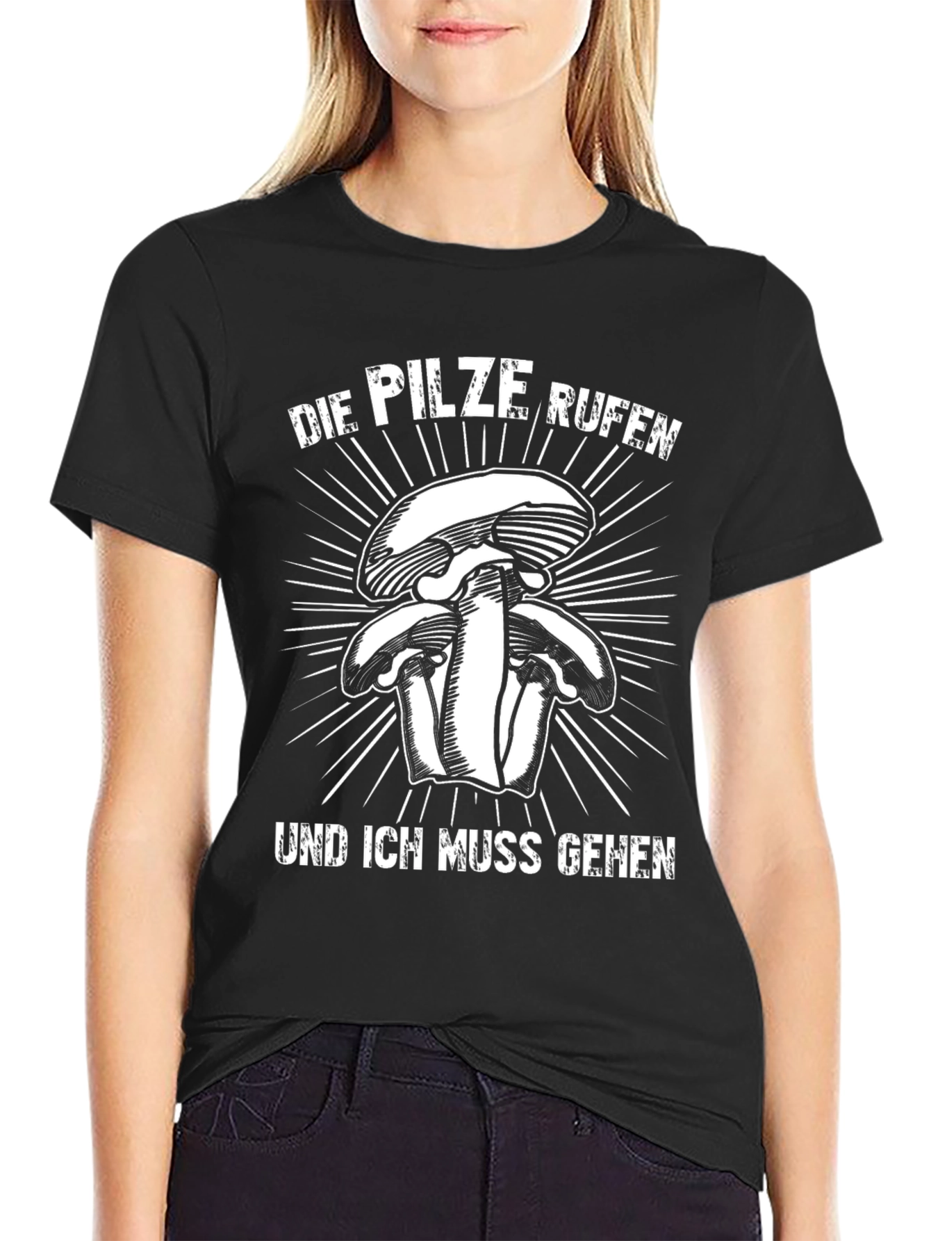 Black Mushroom Lover's Tee: 'Die Pilze Rufen' view 2