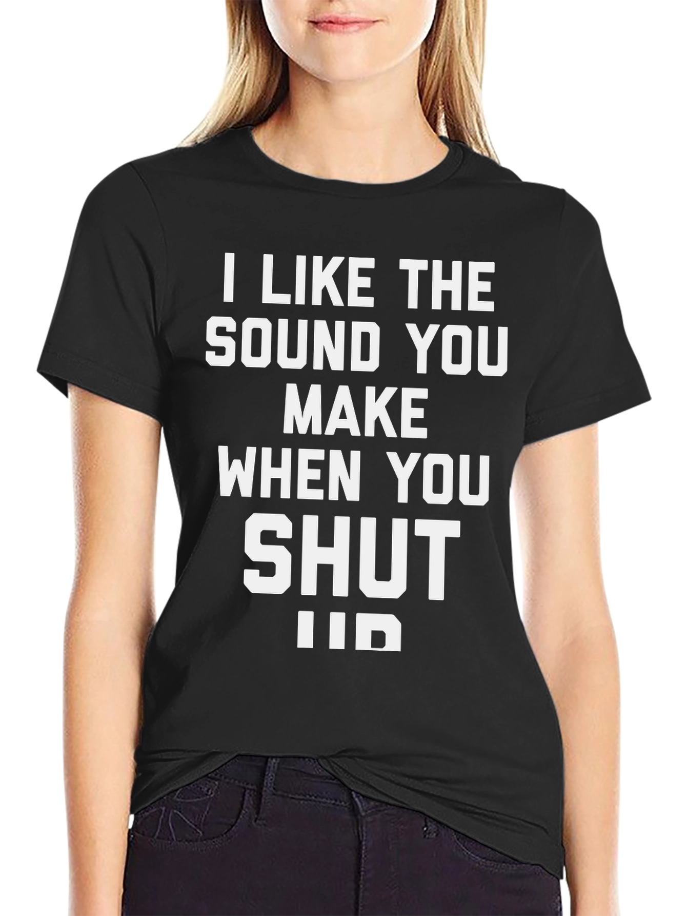 Black Funny Sarcastic Shut Up T-Shirt - Black view 2