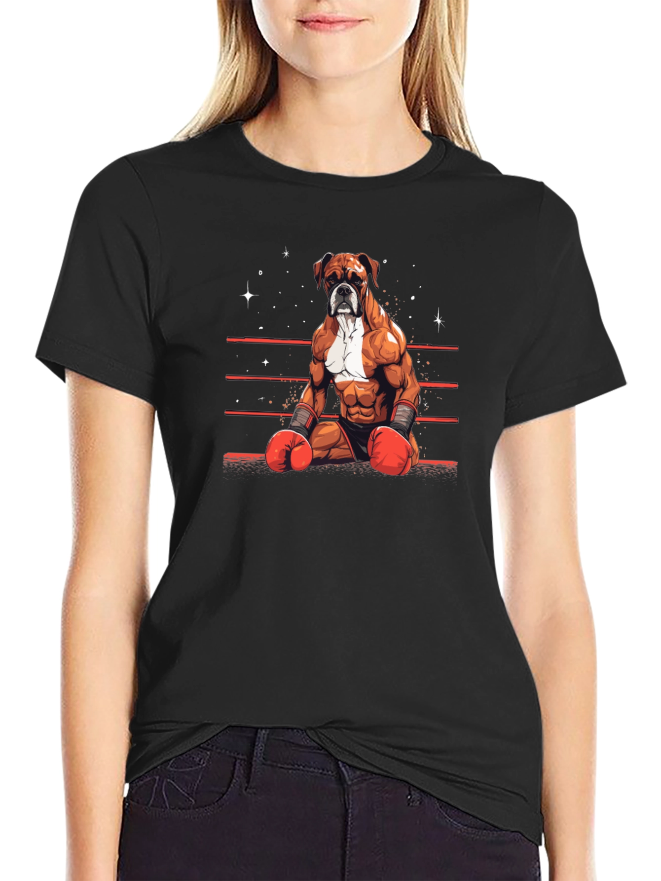 Black Boxer Dog Boxing T-Shirt - Funny Animal Lover Tee view 2