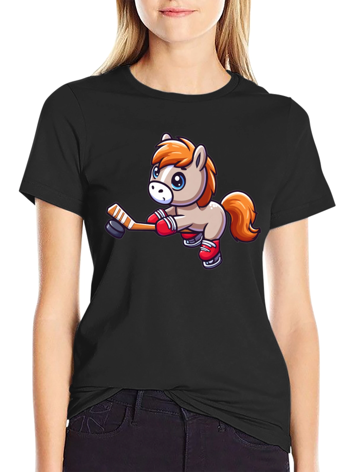 Black Pony Hockey Player Graphic T-Shirt view 2