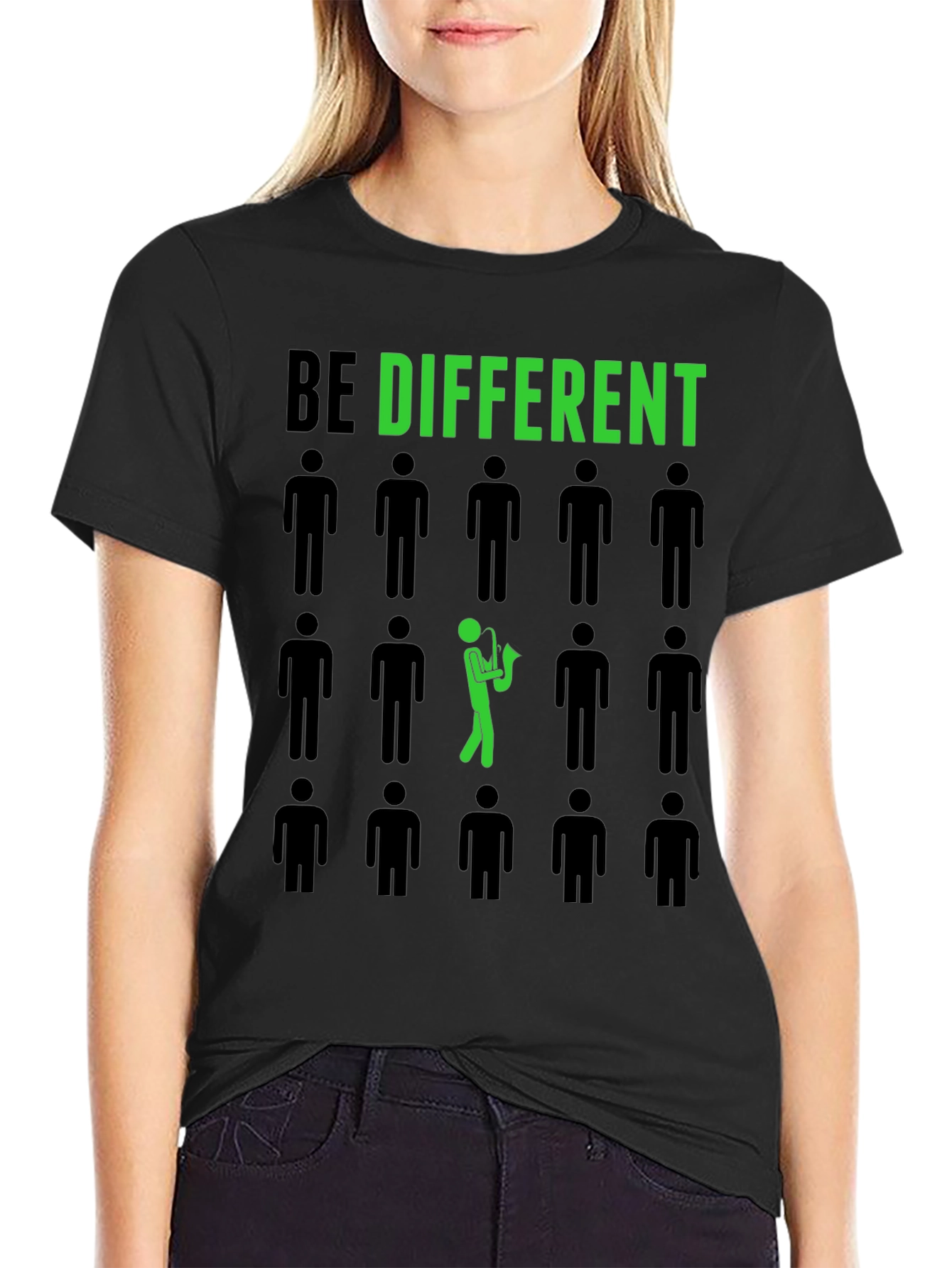 Black Be Different Saxophone Graphic Tee - Black Cotton Shirt view 2