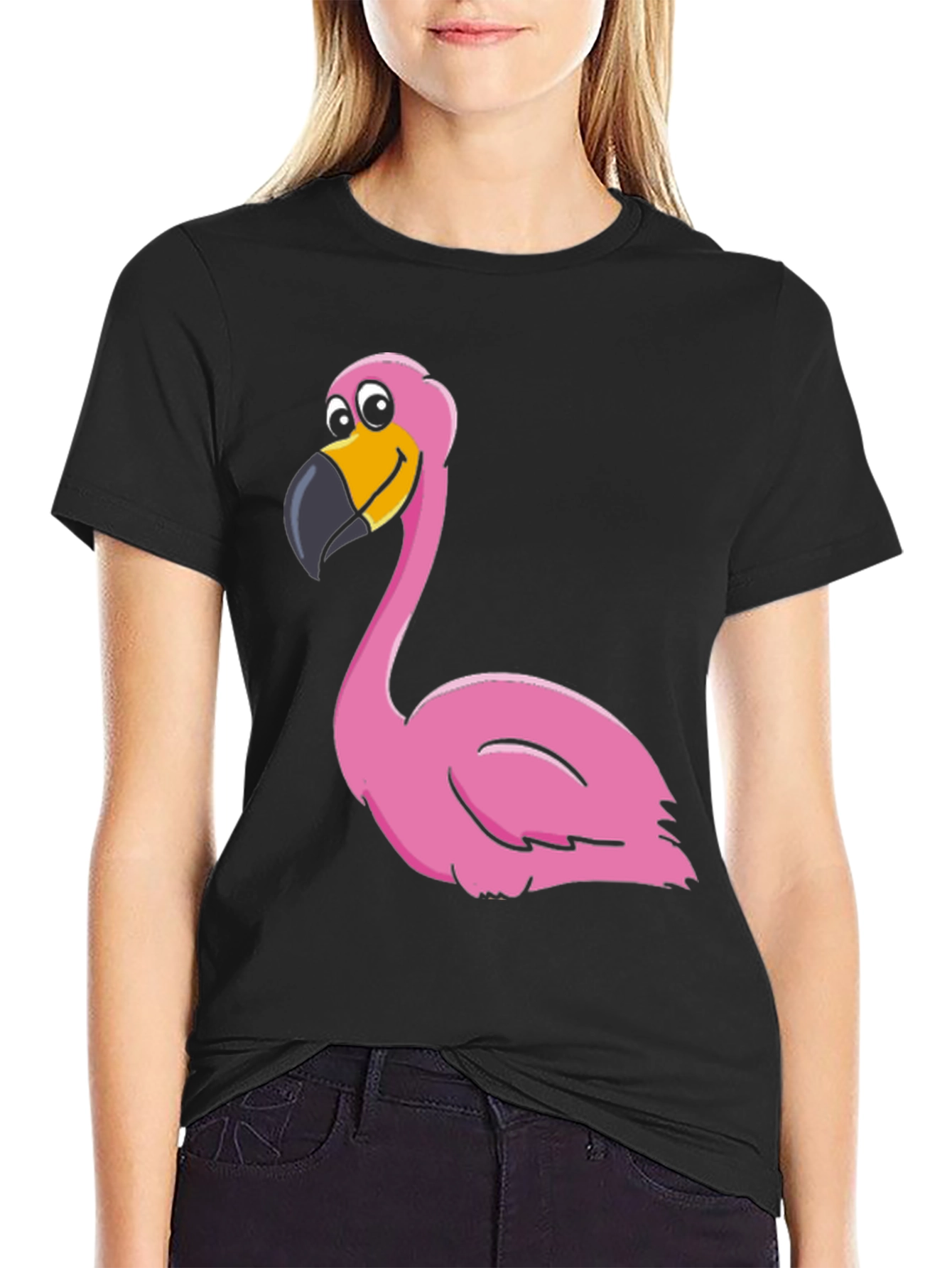 Black Funny Flamingo Graphic Print Tee view 2