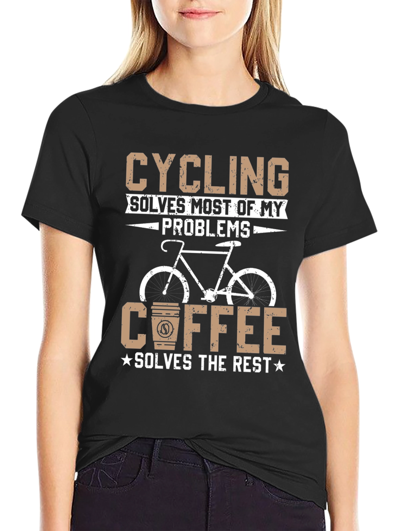 Black Cycling and Coffee Graphic T-Shirt view 2