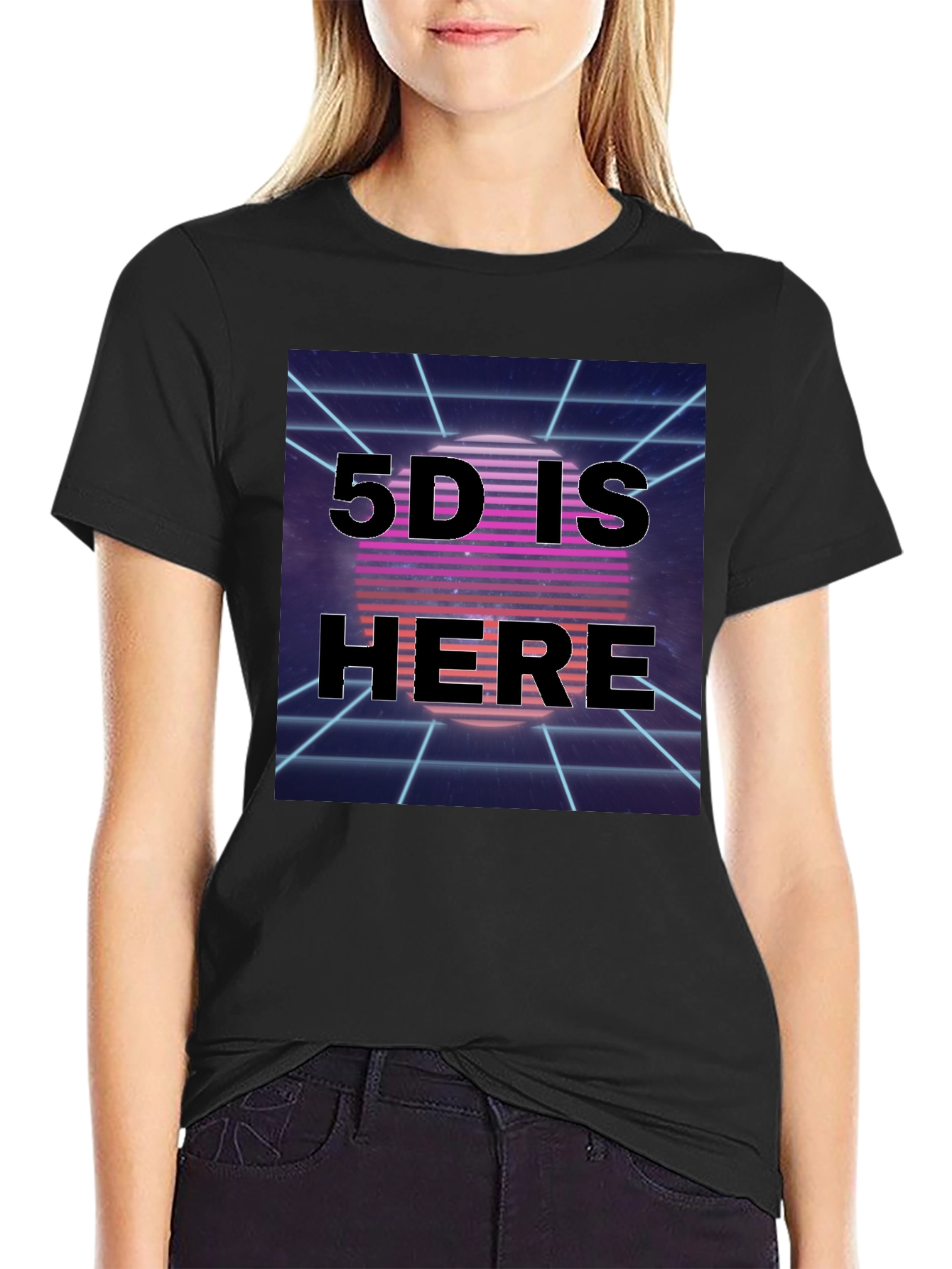 Black Retro 5D Is Here Graphic Tee view 2