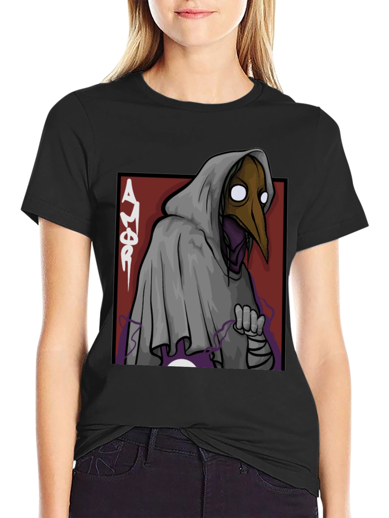 Black Plague Doctor Graphic Tee - Black Cotton T-Shirt view 2