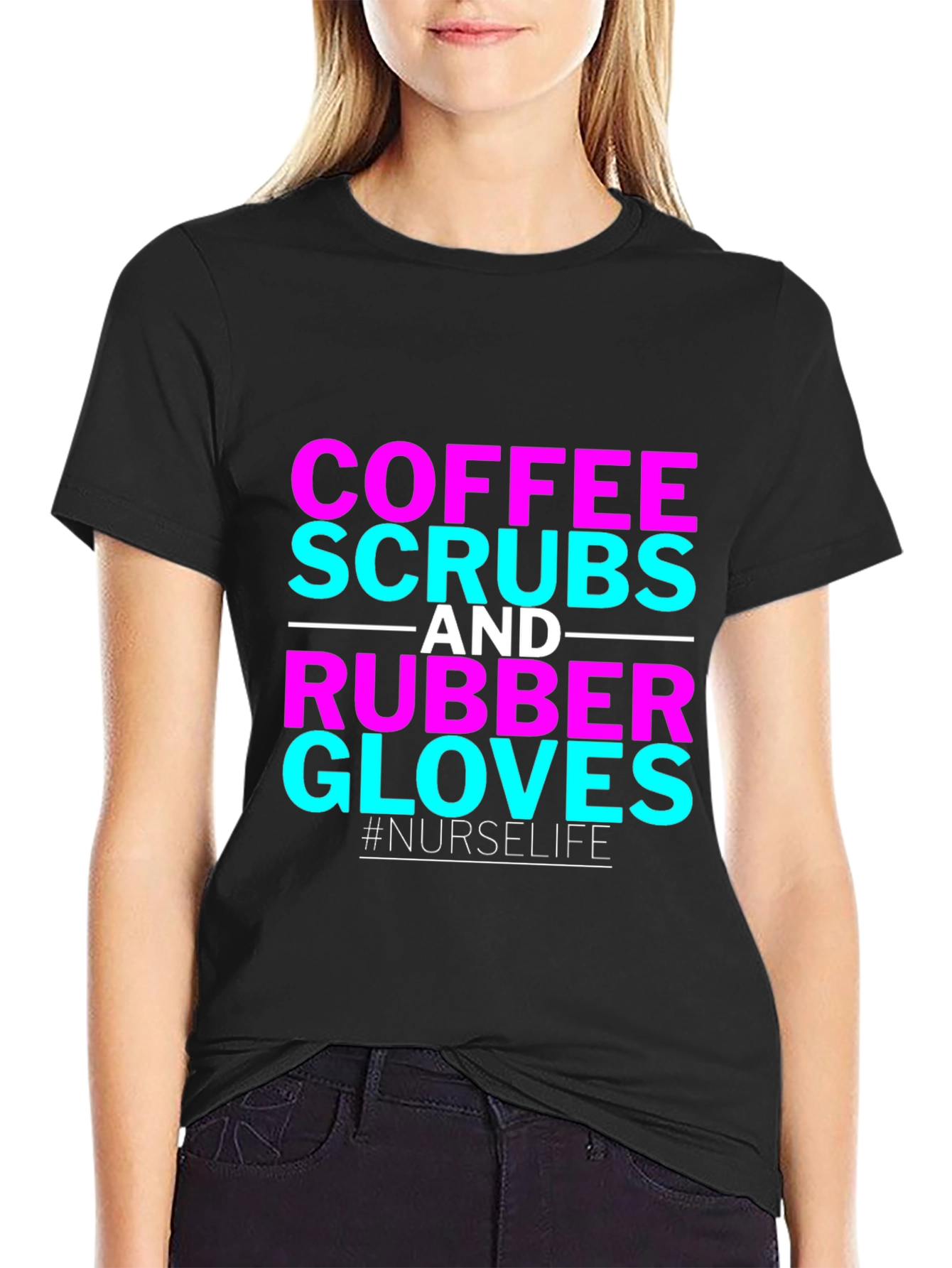 Black Coffee Scrubs and Rubber Gloves Nurse T-Shirt view 2