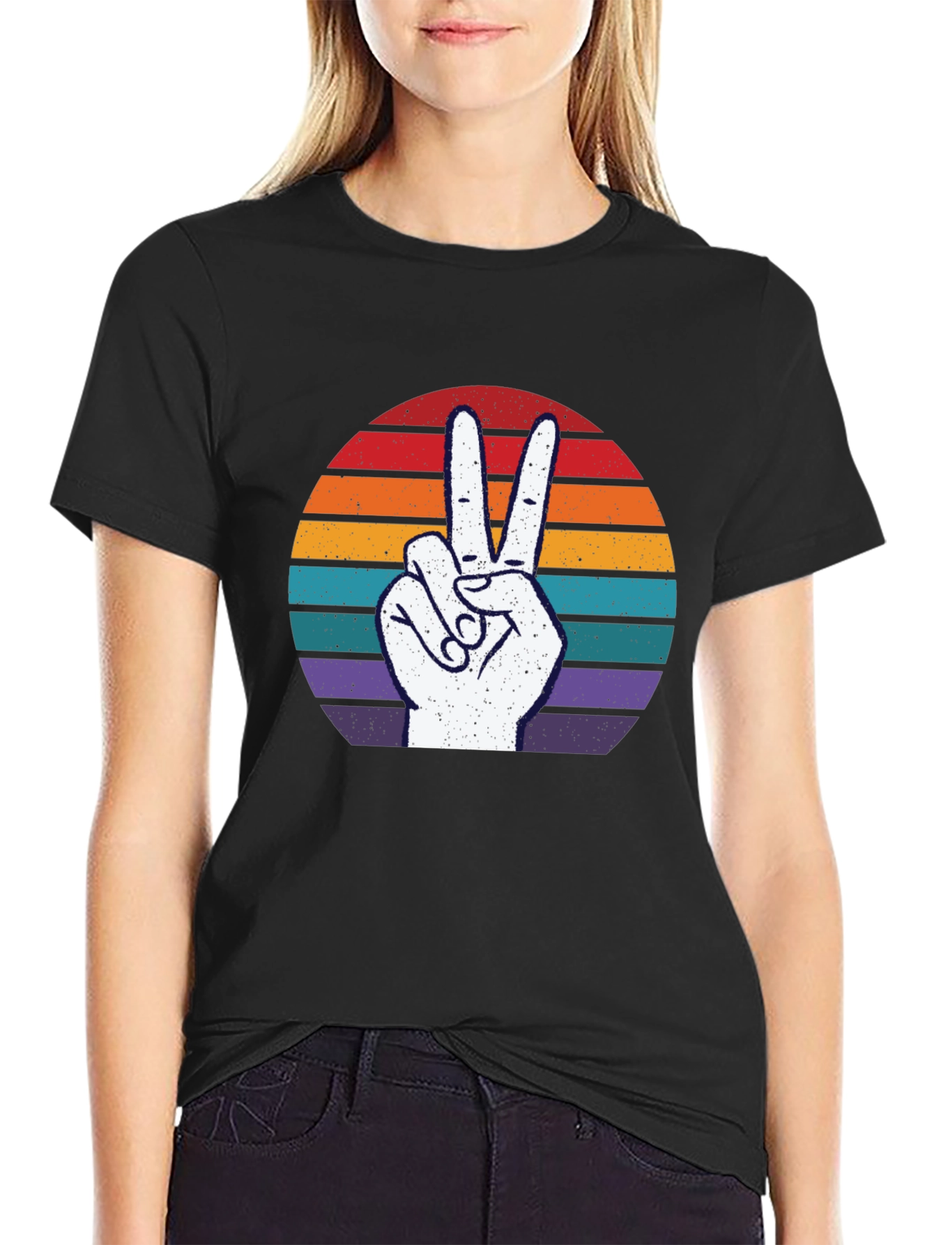 Black Peace Sign Retro T-Shirt view 2