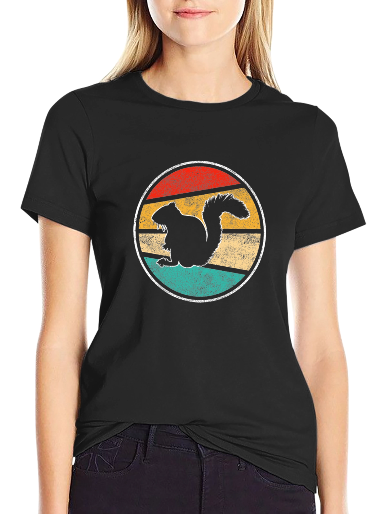 Black Retro Squirrel Graphic Tee - Vintage Style Black T-Shirt view 2