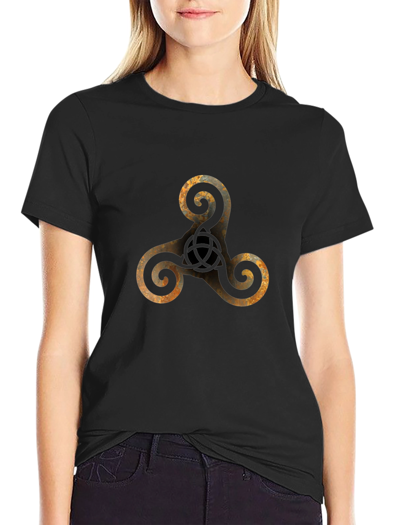 Black Triskele Symbol Black T-Shirt view 2