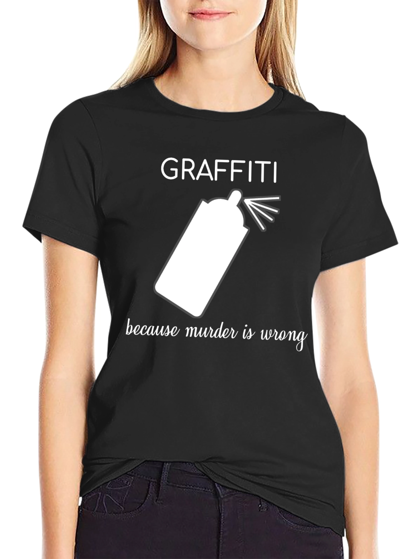 Black Graffiti T-Shirt - Because Murder Is Wrong view 2