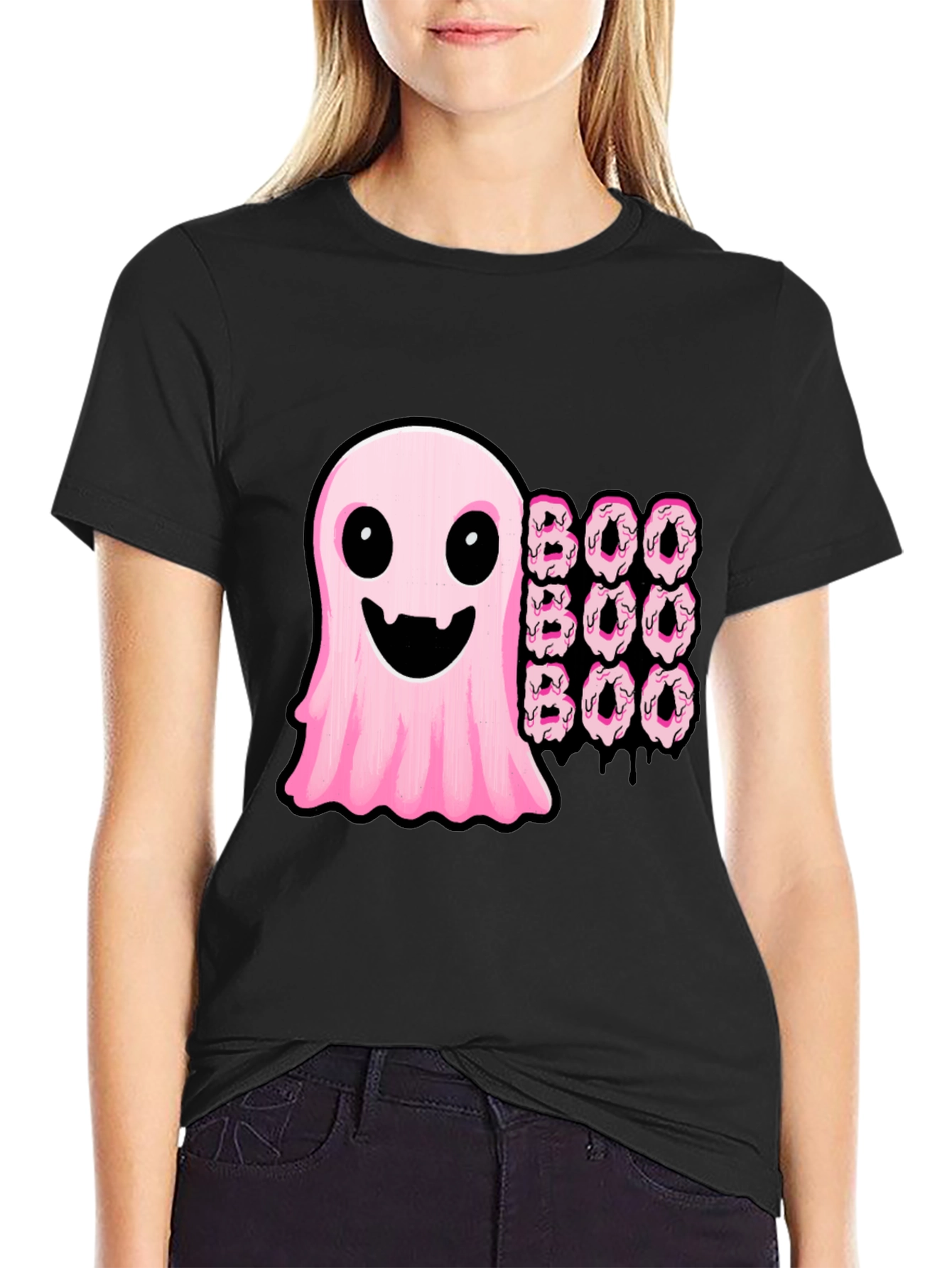 Black Boo Ghost Donut Halloween Graphic T-Shirt view 2