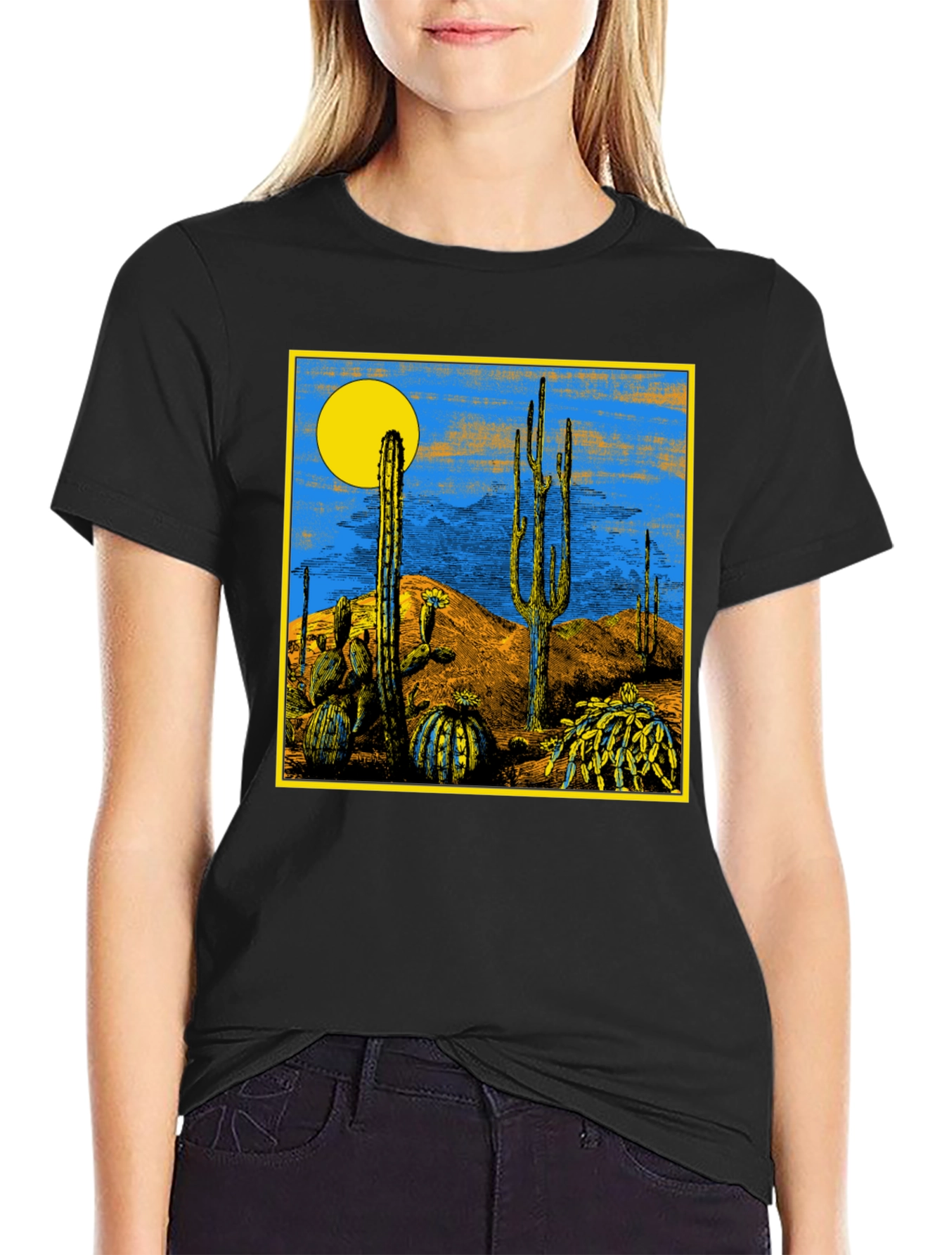 Black Desert Scene Graphic Print Black T-Shirt view 2