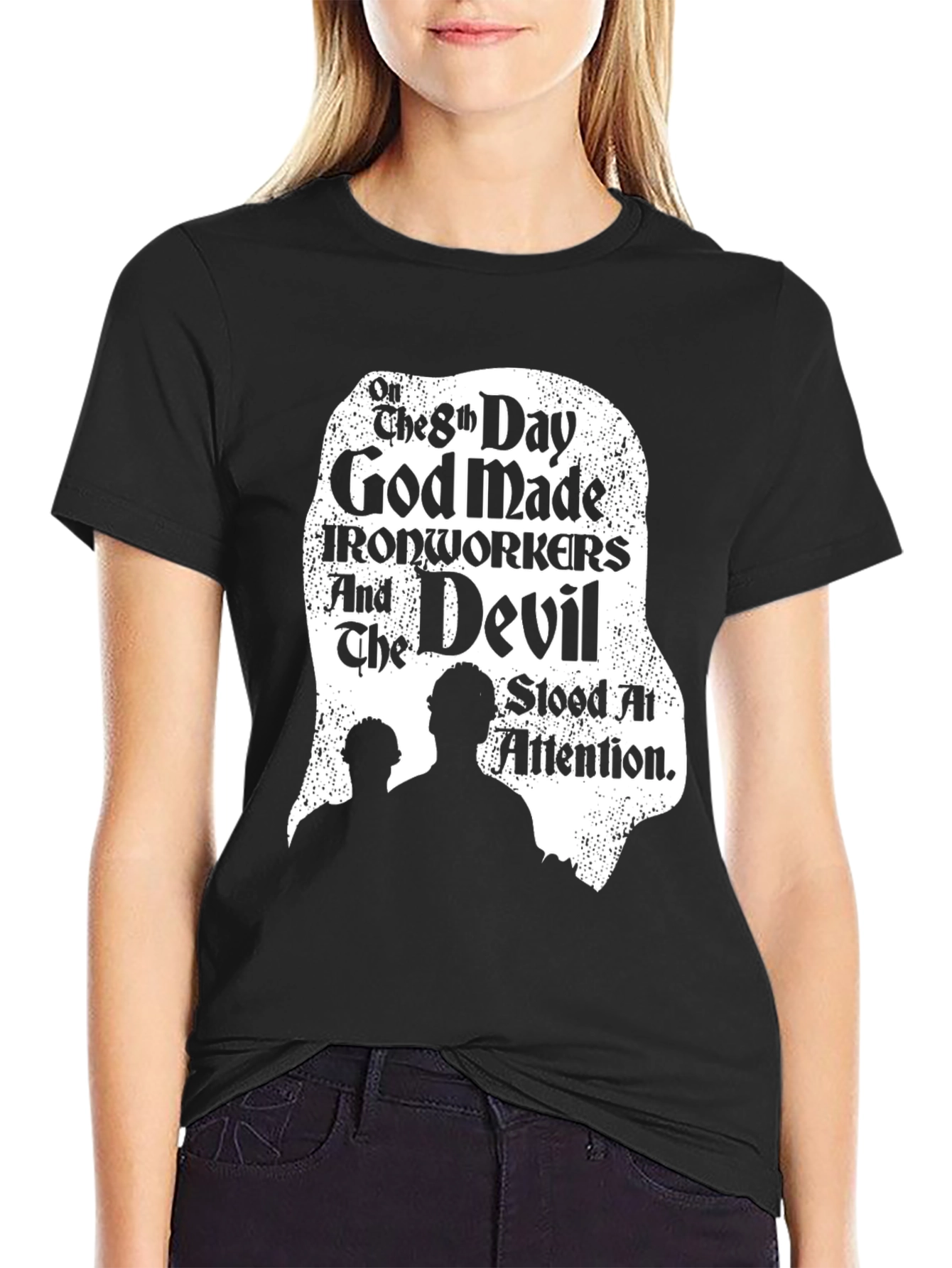 Black Ironworkers & Devil Black T-Shirt view 2