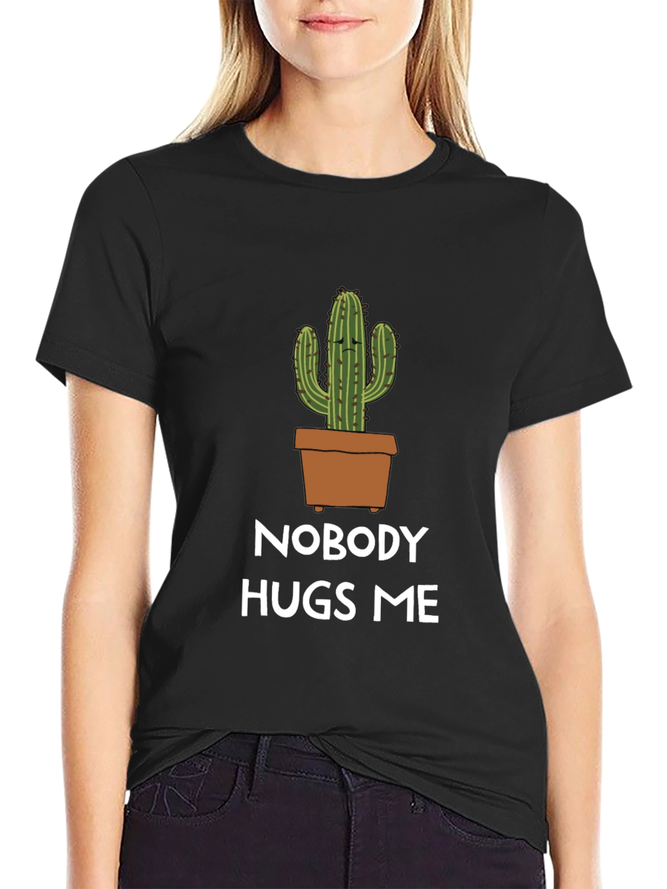 Black Nobody Hugs Me Cactus Graphic T-Shirt - Black view 2
