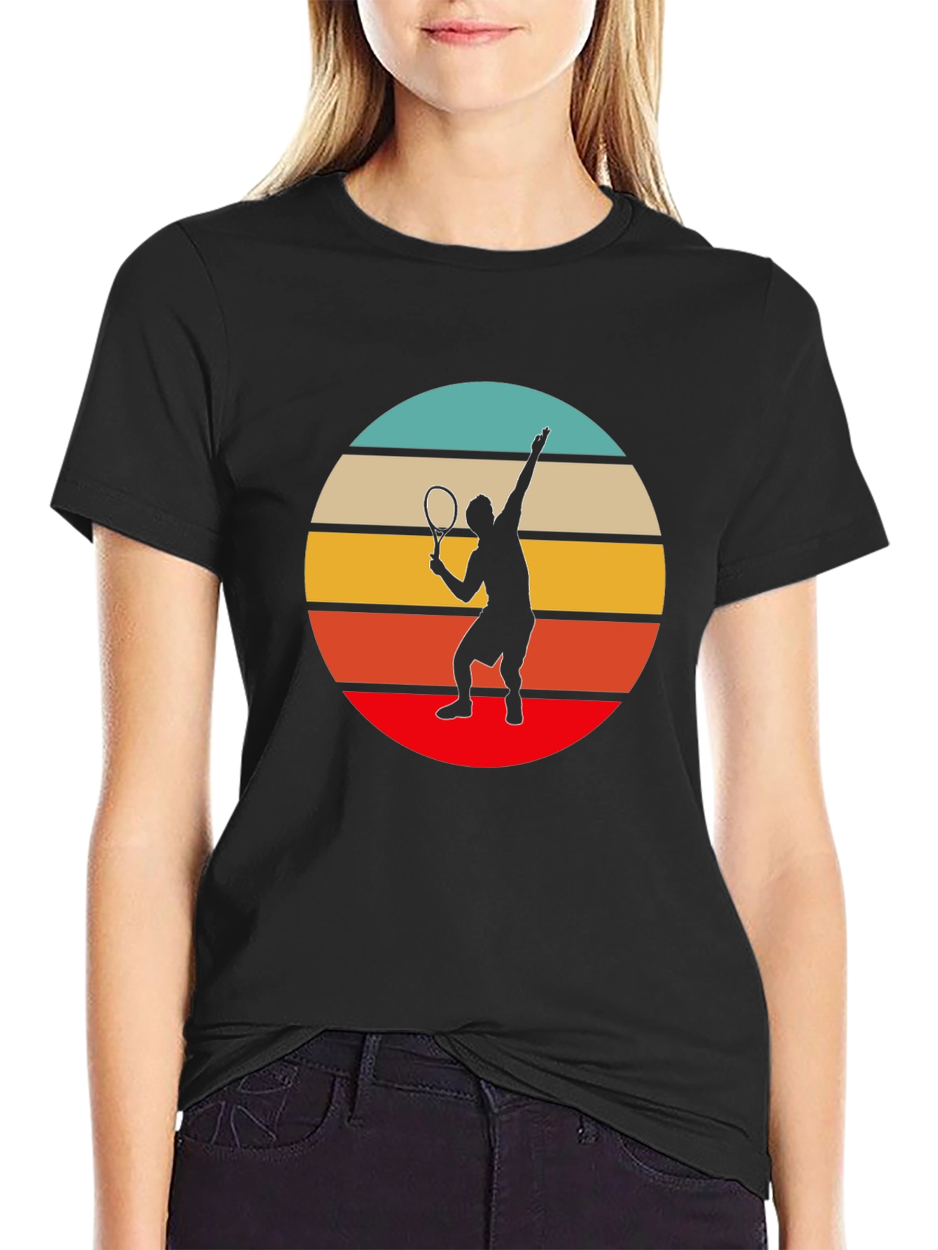 Black Retro Tennis Player Graphic T-Shirt view 2