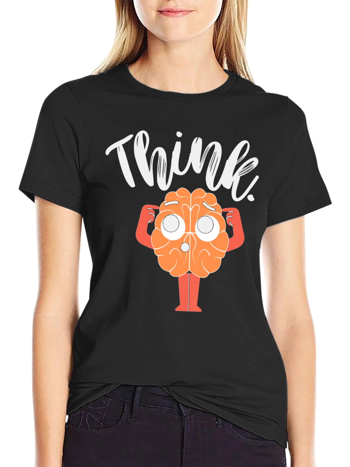 Black Think Brain Graphic T-Shirt view 2