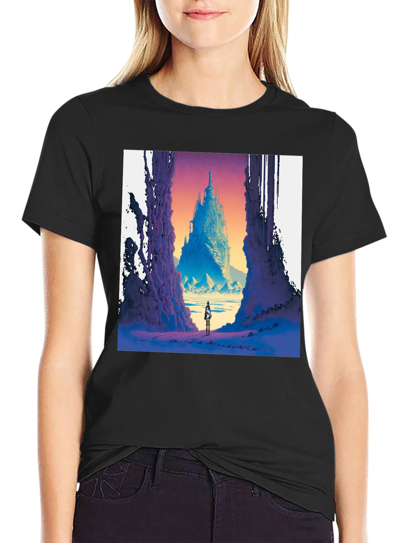 Black Fantasy Castle T-Shirt - Unique Graphic Tee view 2