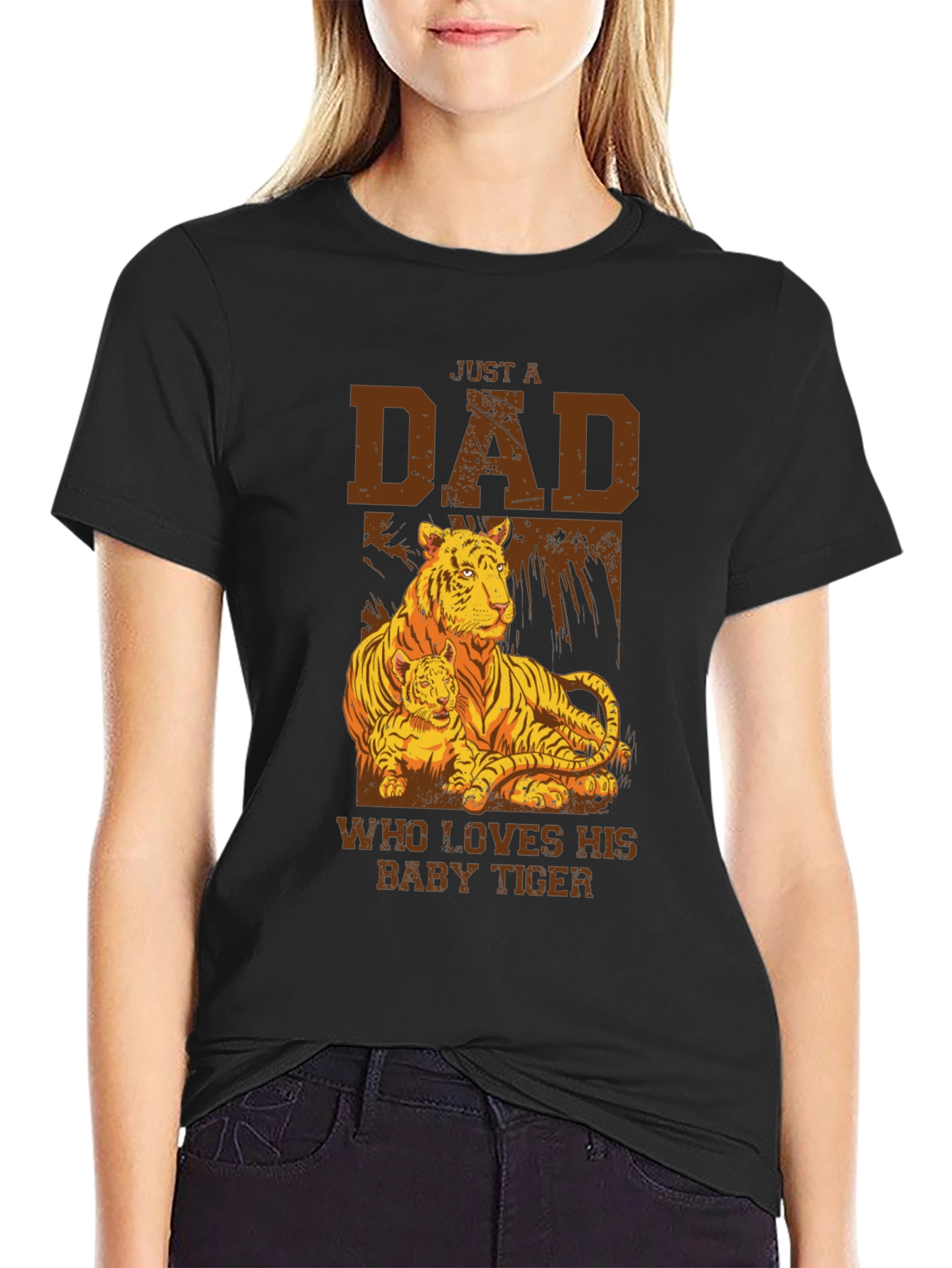 Black Dad & Baby Tiger Graphic Tee - Soft Black Cotton view 2