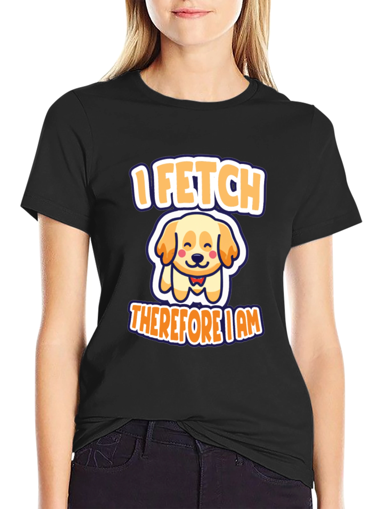 Black I Fetch Therefore I Am Dog T-Shirt view 2