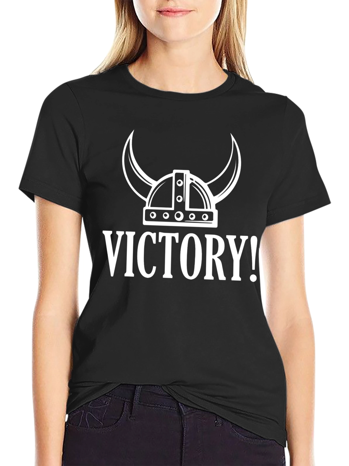 Black Victory Viking Helmet Graphic Tee - Bold Black Shirt view 2