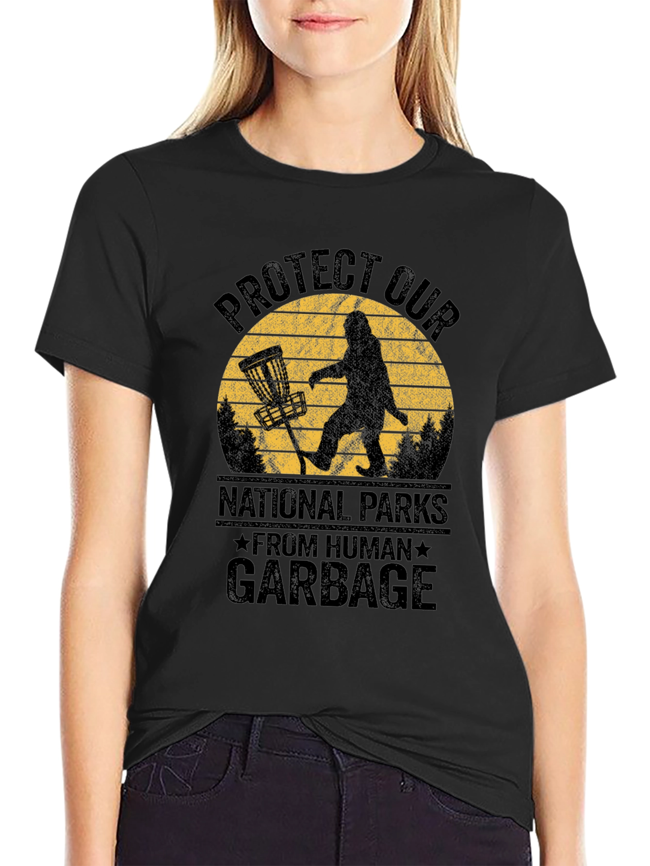 Black Protect Parks T-Shirt - Bigfoot Design view 2