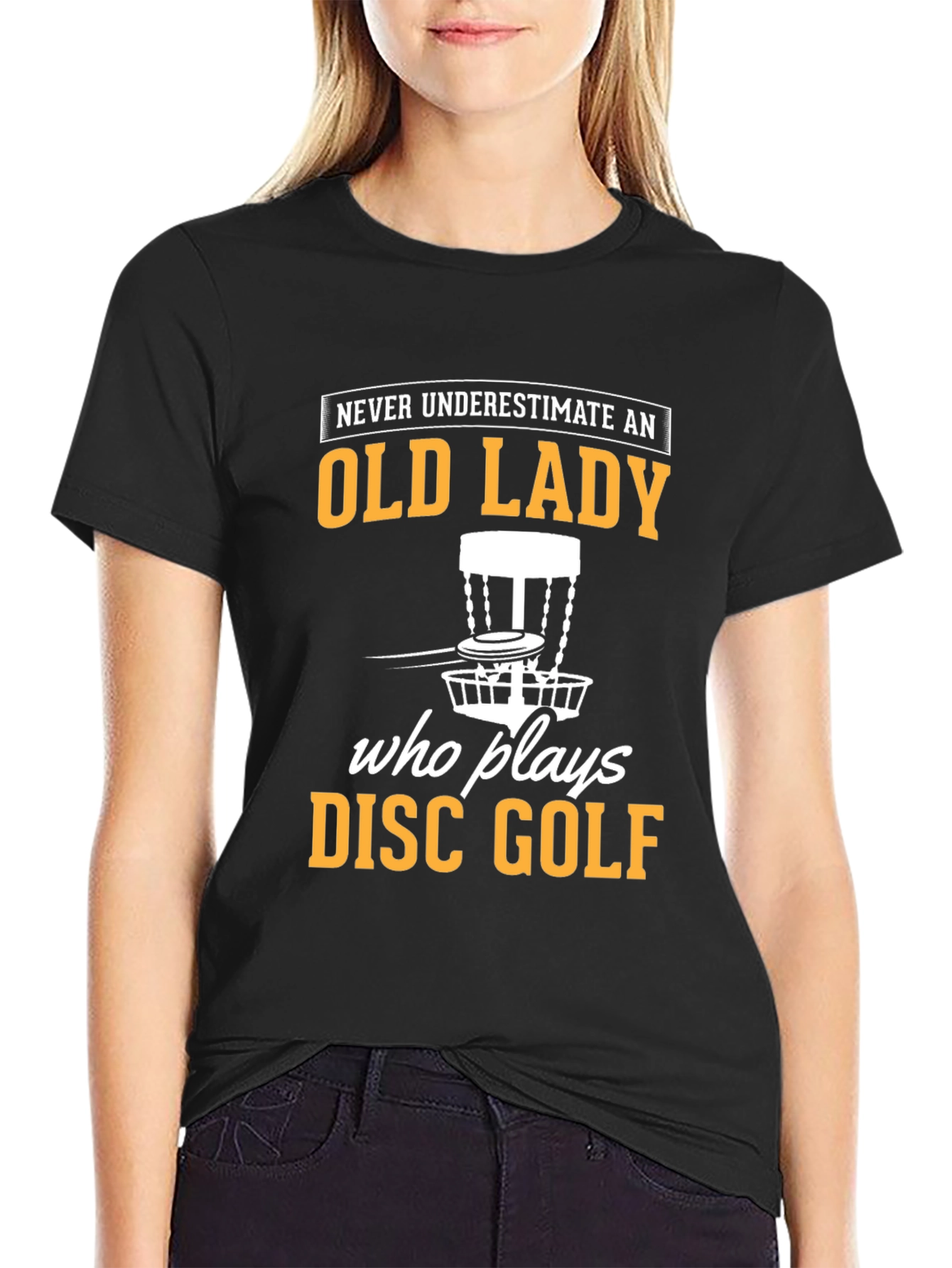 Black Old Lady Disc Golf T-Shirt view 2