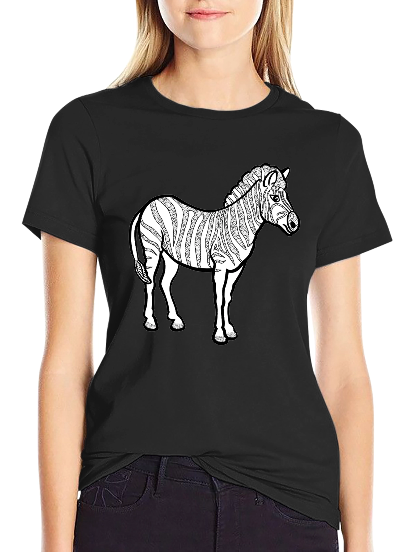 Black Zebra Graphic Print Black T-Shirt view 2