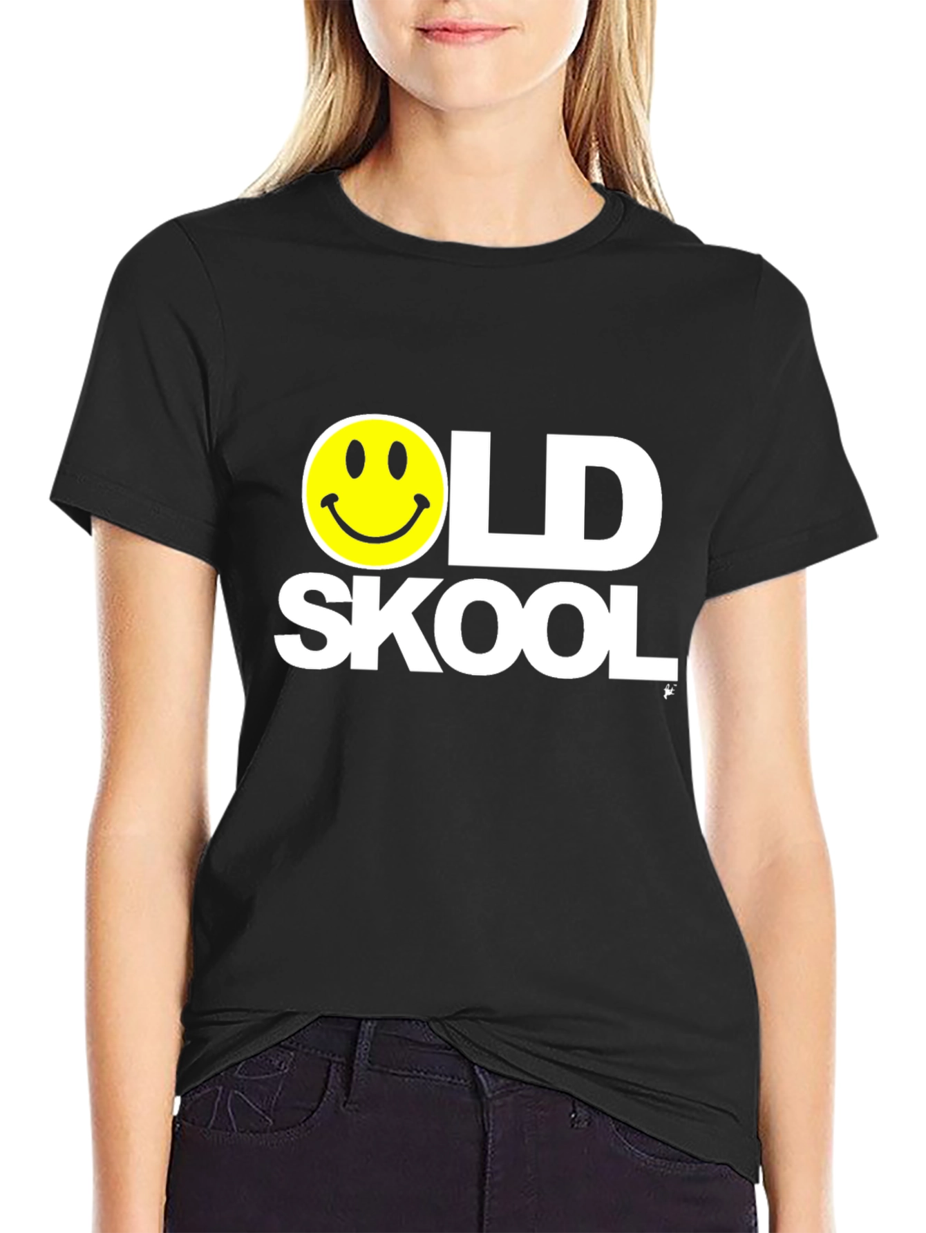 Black Old Skool Smiley Face Black T-Shirt view 2