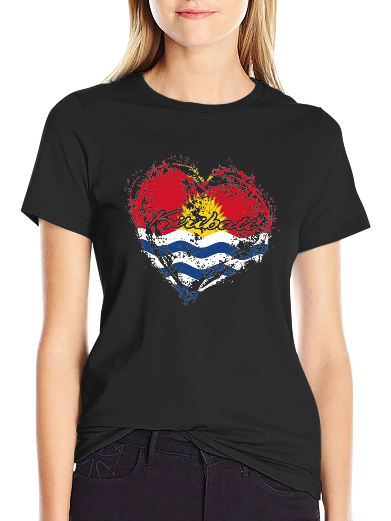 Black Kiribati Flag Heart T-Shirt - Black Graphic Tee view 2